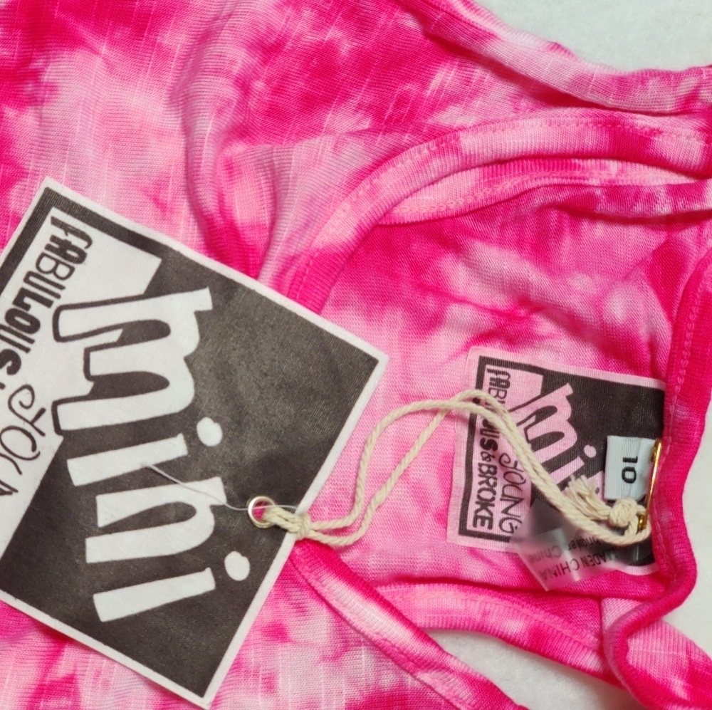 YF&B Pink Tie Dye Fringe Racerback Girls Tank Top - Picture 4 of 5